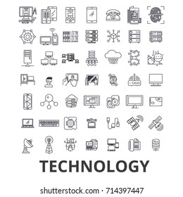 Technology, computer, it, innovation, science, information, cloud network line icons. Editable strokes. Flat design vector illustration symbol concept. Linear signs isolated