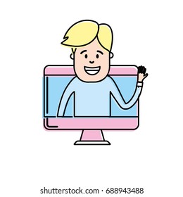 technology computer with man inside