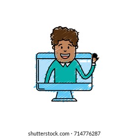 technology computer with man inside