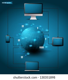 Technology Computer network process diagram, Connection in the global social networks, vector illustration Modern Design template