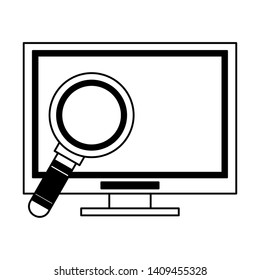 technology computer pc software tools cartoon vector illustration graphic design in black and white