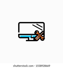 Technology and computers icon, Desktop Personal Computer icon, simple Computer Maintenance Service icon