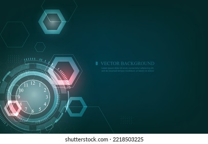 Technology computor analog clock vector background.geometric hexagon shape.time speed concept