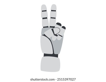 Technology concept. AI concept. Robots hand gesture showing sign win isolated on white background.