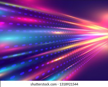 Technology concept based motion background with shiny bokeh effect ray trail.
