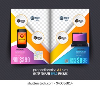 Technology Concept Bi-Fold Brochure Design. Corporate Leaflet, Cover Template