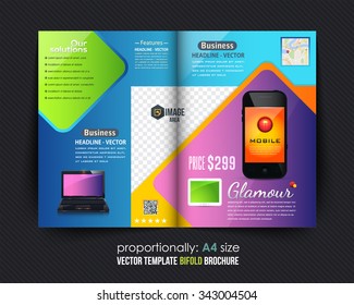 Technology Concept Bi-Fold Brochure Design. Corporate Leaflet, Cover Template