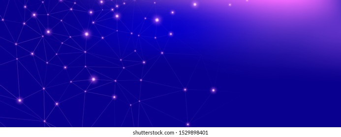 Technology Concept. Big Data Illustration. Dark Polygonal Connection. Purple Futuristic Pattern 