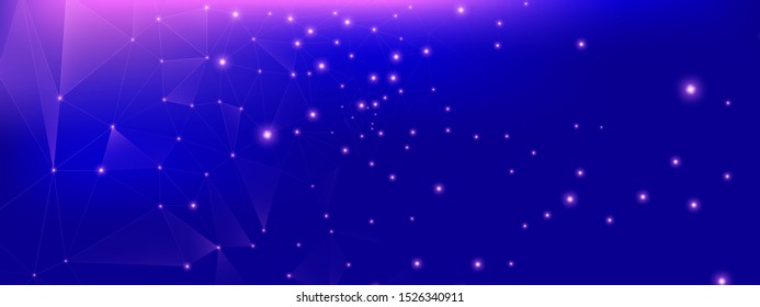 Technology Concept. Big Data Infographic. Dark Polygonal Connection. Purple 3d Minimal Abstract. Technology Finance. Pink Big Data Illustration. Violet Triangles Pattern. Blue Technology Network.