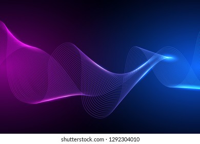 Technology concept. Future cyber technology web services for business and internet project. Geometric abstract background .Colored dynamic waves on a dark background. Vector Illustration