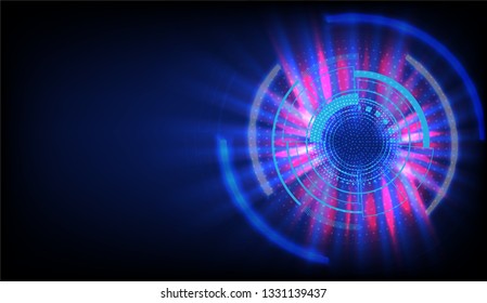 Technology concept, Futuristic circuit lines with blue light and pink beams on dark background