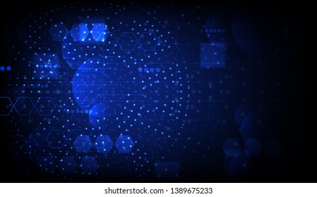 technology concept. Grey button with small dots and circuit lines with hexagons