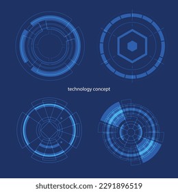 technology concept. HUD Circle User interface on blue background. circle elements for data infographics. set of sci fi modern user interface elements.