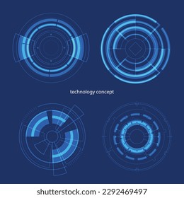 technology concept. HUD Circle User interface on blue background. circle elements for data infographics. set of sci fi modern user interface elements.