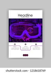 Technology Concept With Hud, Gui Banner Design Elements. Head-up Display Monitor. Futuristic User Interface. Infographic Menu Ui For Vr. VR goggles. Hologram headset. Game glasses. Vector Illustration