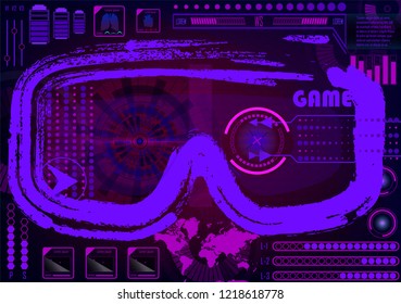 Technology Concept With Hud, Gui Design Elements. Head-up Display Monitor. Futuristic User Interface. Infographic Menu Ui For Vr. VR goggles. Hologram headset. Game glasses. Vector Illustration