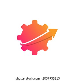 Icono de concepto de tecnología. Símbolo de rueda y flecha arriba. Elemento de plantilla de diseño del logotipo de configuración de actualización