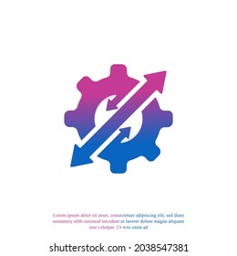 Icono de concepto de tecnología. Símbolo de rueda y flecha arriba. Elemento de plantilla de diseño del logotipo de configuración de actualización