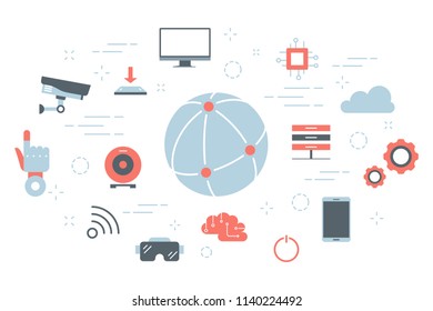 Technology concept. Innovation and progress, automation, future and knowledge. Isolated flat vector illustration