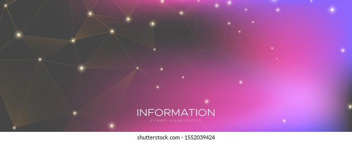 Technology Concept. Magic Big Data Illustration. Pink Triangles Pattern. Violet Futuristic Connection. Technology Network. Big Data Visualization. Gray Futuristic Architecture. Technology Finance.