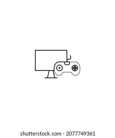 Сomputer technology concept. Modern outline illustration for banners, flyers and web sites. Editable stroke in trendy flat style. Line icon of joystick and computer 