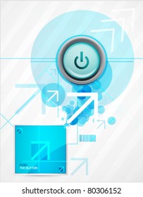 Technology concept. Power button and blue screen vector abstract background