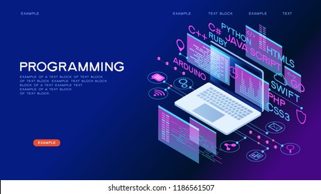 Technology concept. Programming web banner. Best programming languages. Technology process of Software development