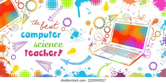 Technology concept. Programming web banner. The best teacher of computer science. Mug design. Vector illustration