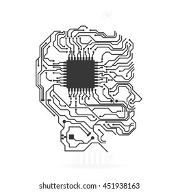 Technology concept represented by circuit board head icon. Isolated and flat illustration.