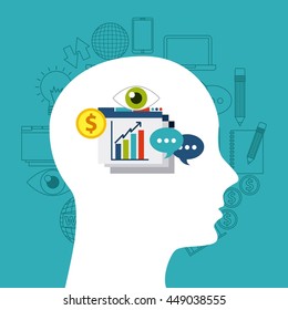 Technology concept represented by intermet media icon and human head design. Colorfull and flat illustration. 