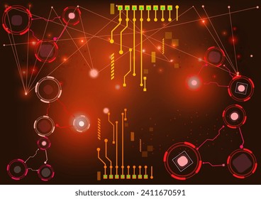 technology concept. Vector illustration, computer technology dark Red color background, Connection science background