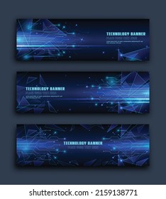 concepto de tecnología para la plantilla de banner web o folleto , Color azul. Pancartas técnicas abstractas con puntos, líneas, geométricas, ondas. Fondo de comunicación de red de diseño de vectores. 