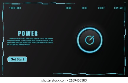technology concept for web banner template or brochure , Blue Neon . Abstract Tech banners , Power button on technology background, 