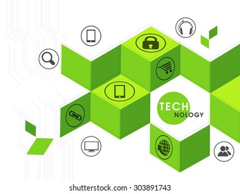 Technology concept with web icons on abstract hi-tech background.