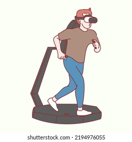 Technology concept. Young happy smiling excited man cartoon character standing with vr glasses goggles. 
