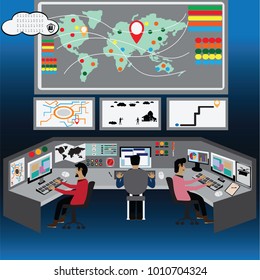 Technology Concept,control Room,air Delivery Watching Room - Vector, Illustration