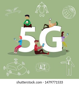 Technology concept,Human were using their smartphones surrounded 5G logo - Vector Illustration
