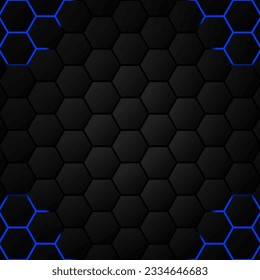 Technology concepts. Hexagon black background and blue light and shadow. Vector.