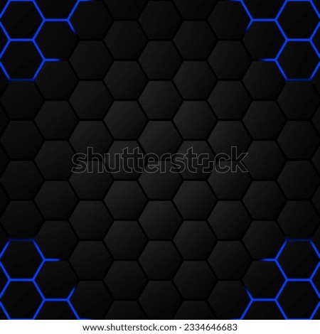 Technology concepts. Hexagon black background and blue light and shadow. Vector.
