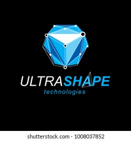 Technology conceptual emblem. 3D origami abstract mesh object, vector design element.