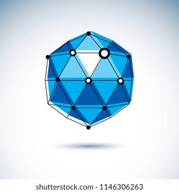 Technology conceptual logo. Abstract geometric 3D wireframe object, vector illustration.
