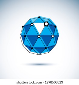 Technology conceptual logo. Abstract geometric 3D faceted object, digital science theme vector illustration.