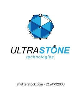 Technology conceptual logo. Abstract vector 3D geometric low poly object, digital science theme illustration.