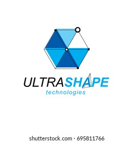 Technology conceptual logo. Vector abstract 3d geometric shape, polygonal figure, illustration.