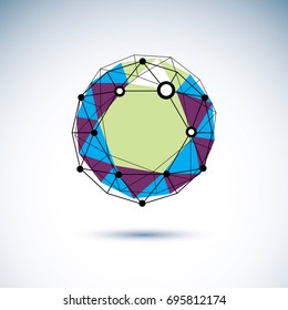Technology conceptual logotype. Abstract 3D polygonal wireframe object, vector geometric low poly design element.