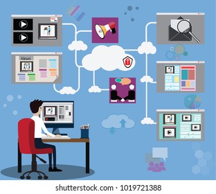 Technology concept,used video presentation for promote product on web - vector illustration