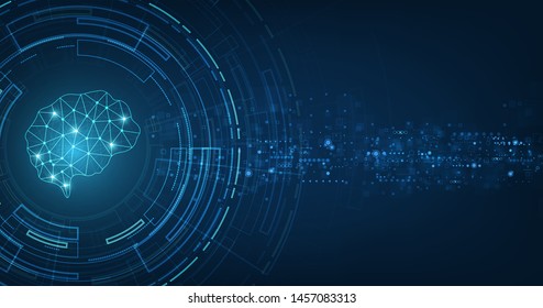 technology concept.vector abstract polygonal human brain shape of an artificial intelligence with line dots and shadow on dark blue color background