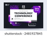 Technology conference event invitation template. Creative geometric abstract futuristic background with place for text. Ideal for poster,flyer, web banner, website. Vector illustration.