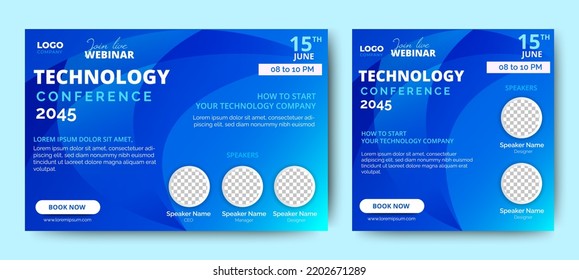 Technology Conference live webinar banner invitation and social media post template. Abstract Black background cover. Business webinar invitation design