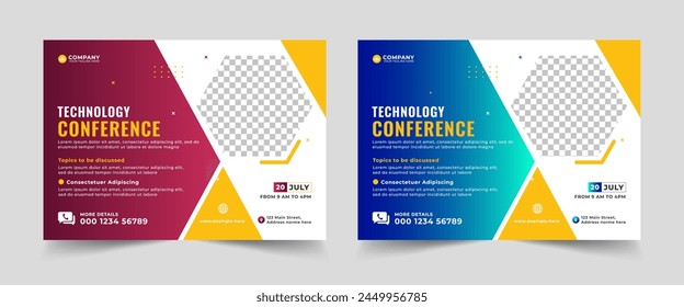 Technology conference webinar template and business event invitation flyer layout design, Online webinar, meeting or training promotion banner,